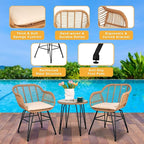 3 Piece Outdoor Wicker Furniture Bistro Set, Rattan Chairs Conversation Sets - Image 9