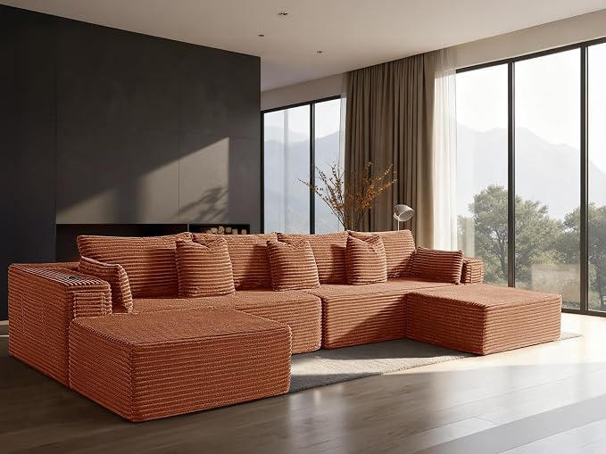 138" Cloud Sectional Couch, Comfort U Shaped Sofa by VYUXWO