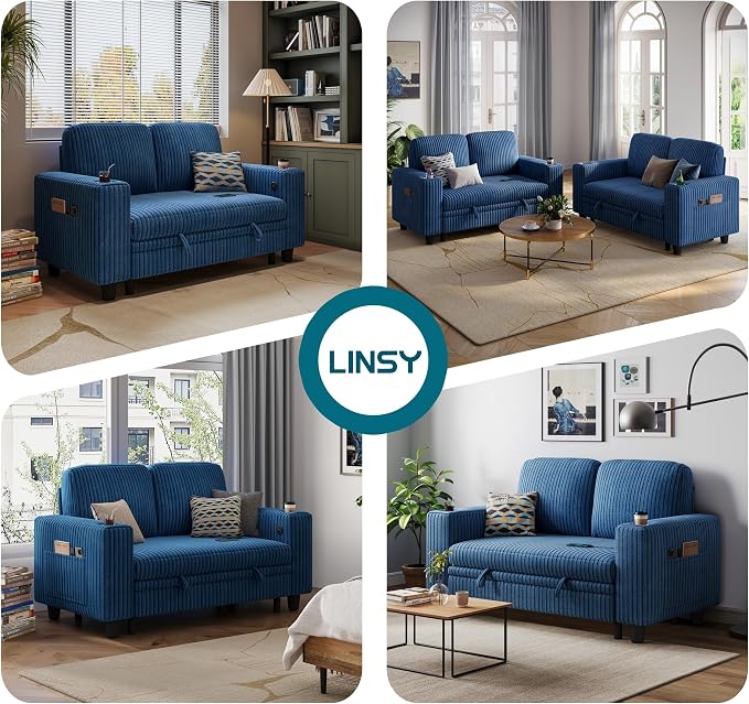 LINSY HOME Loveseat Sofa with Pull Out Couch Chaise: 2-in-1 Convertible 2 - Image 8