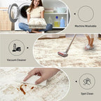 9x12 Area Rugs for Living Room: Washable Abstract Beige Grey Badroom Carpet | - Image 5