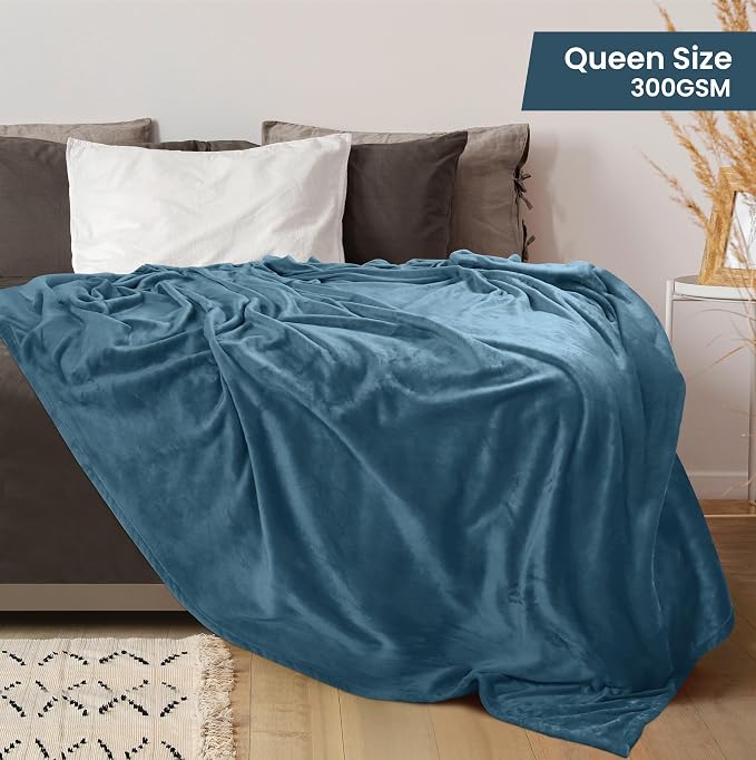 Utopia Bedding Soft Fleece Bed Blanket Queen Size Stone Blue | Microfiber Plush - Image 2
