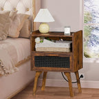 Lerliuo Rattan Nightstand with Charging Station, Side Table with Drawer Open - Image 4