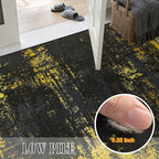 2.6x14 Washable Runner Rug:Modern Abstract Soft Carpet Black Gold | - Image 7