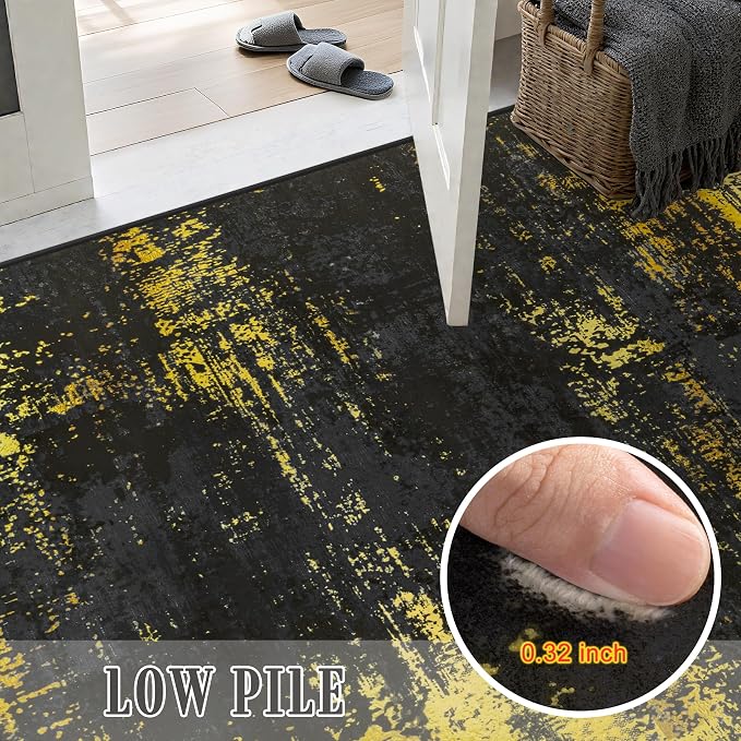 3x10 Washable Runner Rug：Modern Abstract Soft Carpet Black Gold | - Image 7