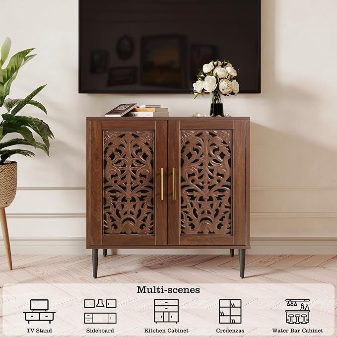 ARTPOWER Accent Cabinet with 2 Doors, Vintage Hollow Carving Buffet Cabinet - Image 6