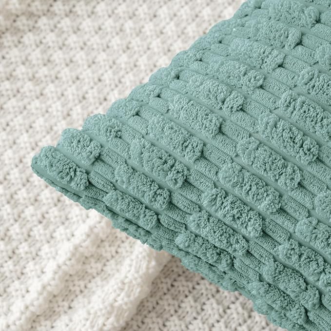 MIULEE Corduroy Decorative Throw Pillow Covers 16x16 Teal Green Pack of 2 | - Image 2