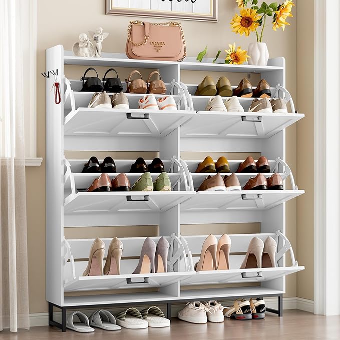 BORNOON Shoe Cabinet with 6 Flip Drawers Narrow Shoe Storage Cabinet Organizer - Image 3