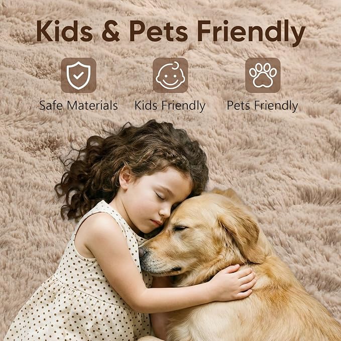 7x10 Large Beige Fluffy Soft Area Rug Non-Slip - Image 7