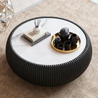 27.55" Round Marble Coffee Table, Modern Fluted Coffee Table - Image 3