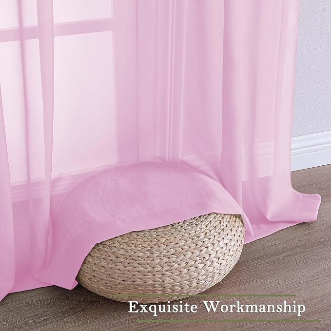Light Pink Sheer Curtains 90 Inches Long 2 Panels Set, Dual Rod Pocket Living - Image 7