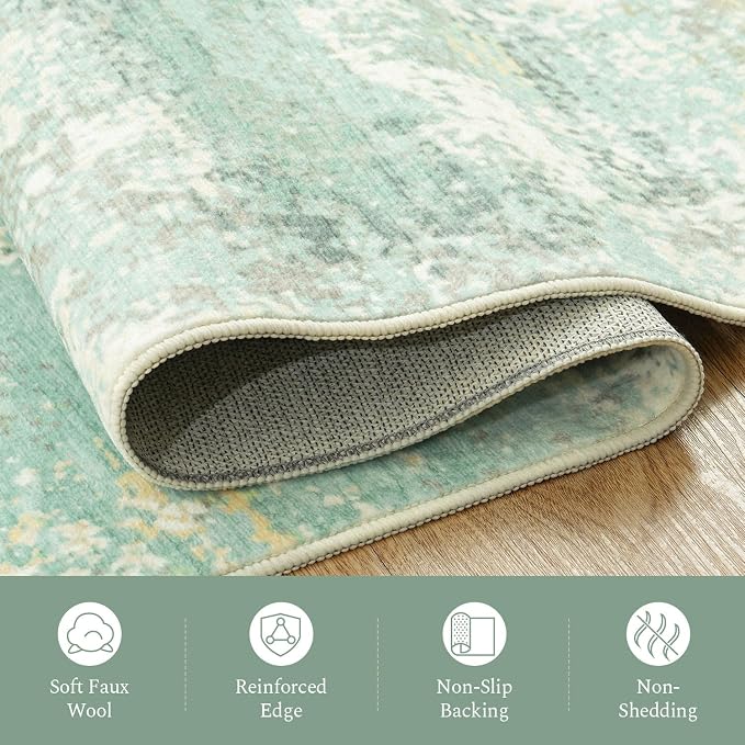 Rugflix 5x7 Area Rugs for Living Room, Washable Light Green Large Rug | Machine - Image 7