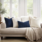 MIULEE Navy Chenille Couch Lumbar Throw Pillow Covers, 12x20 | Set of 2 - Image 3