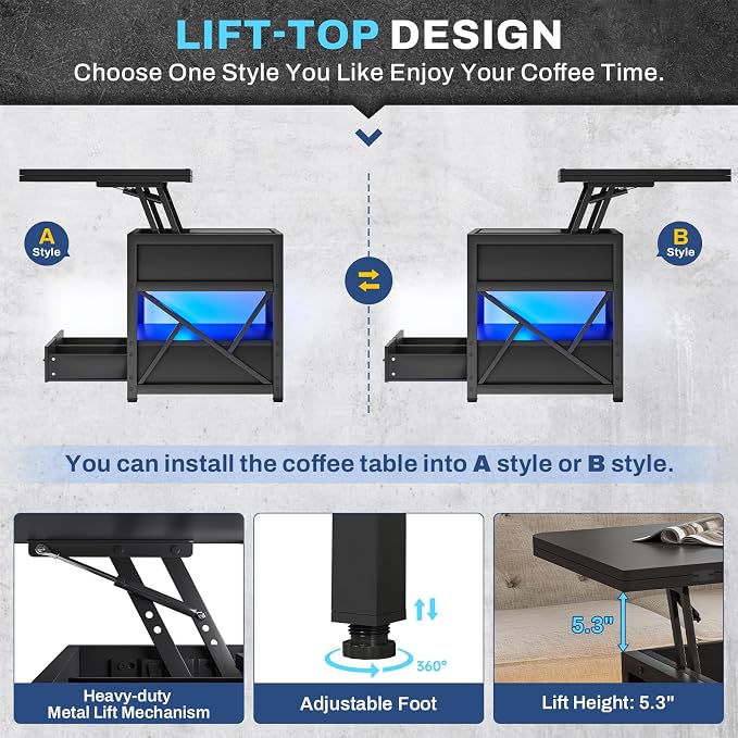 Itaar 40" Lift Top Coffee Table, 4 in 1 Coffee Tables - Image 6