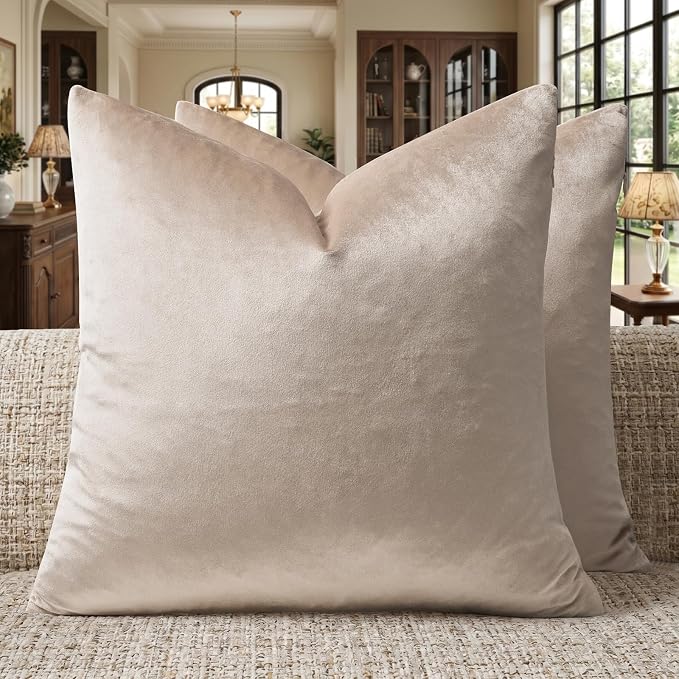 GIGIZAZA Velvet Pillow Covers 22x22 Decorative Pillows Pack of 2 Beige | by GIGIZAZAFocusingonhomedecoration