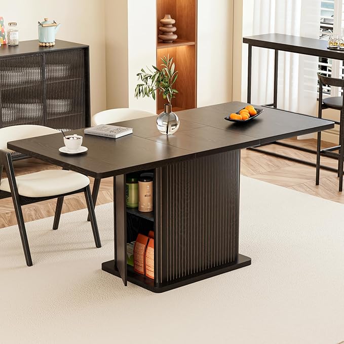 Extendable Black Kitchen Dining Table by Woemtoric