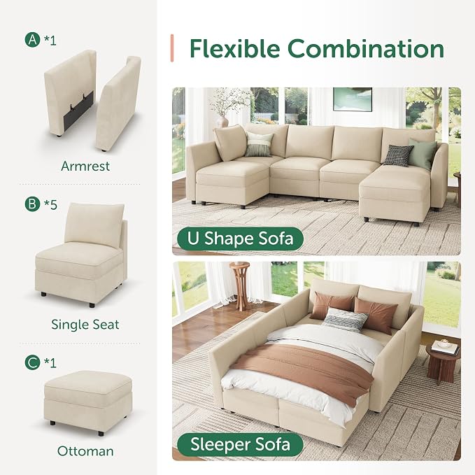 HONBAY Modular Sectional Couch L Shaped Sectional Sofa - Image 5