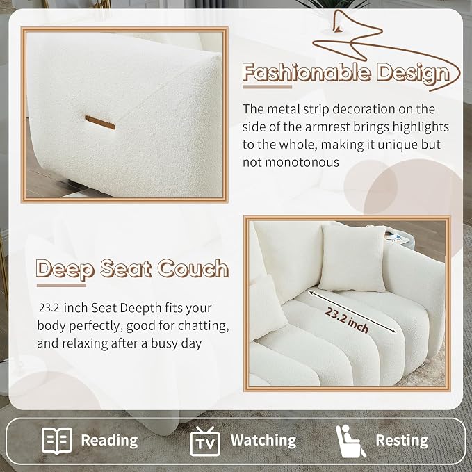 Antetek Teddy Sofa Set for Living Room, 2 Pieces Modern Deep Seat Oversized - Image 5