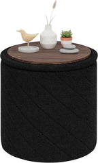 PINPLUS Ottoman with Stroage Round Boucle Ottoman and Tray Sherpa Removable by PINPLUS