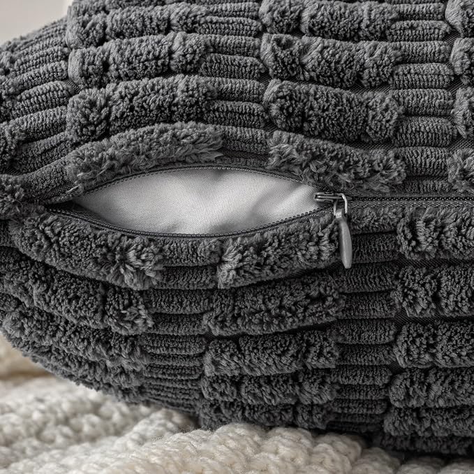 MIULEE Corduroy Decorative Throw Pillow Covers 16x16 Dark Grey Pack of 2 | Soft - Image 7
