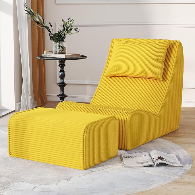 Giant Bean Bag Chair for Adults, Corduroy Chaise Lounge by SnugSofeeFoamSofa