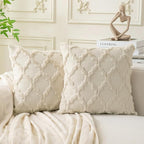 Set of 2 Beige Morrocan Decorative Pillow Covers 26x26 Inch Fluffy Boho Throw by Cozoomy