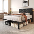 Fluest Full Bed Frame with Headboard Linen Upholstered Bed Frame Platform - Image 6