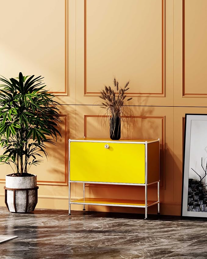 Metal Sidetable with Flap Door, 27.5" Height - Image 7