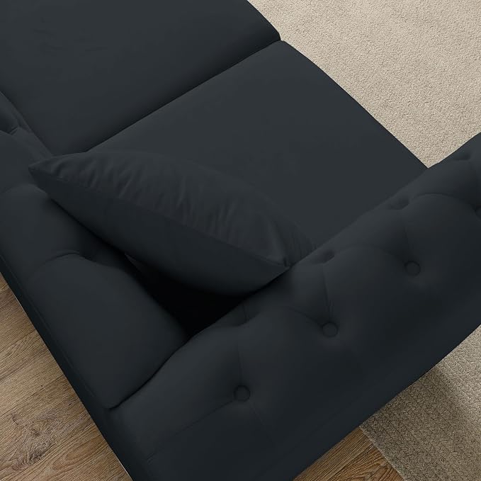 80" 2 Piece 3-Seater Velvet Chesterfield Sofa - Image 5