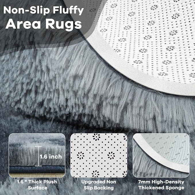 Noahas 8x10 Extra Large Tie-Dyed Blue and Grey Fluffy Area Rug Non-Slip - Image 4