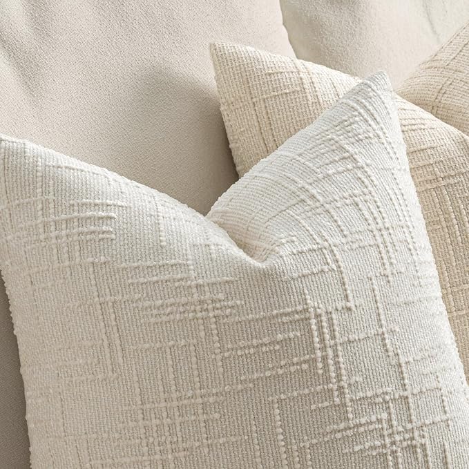 MIULEE Chenille Textured Throw Pillow Covers Cream White 18x18 Set of 2 | - Image 3