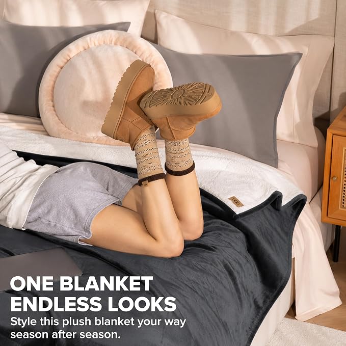 UGG Nita Queen Blanket, Reversible Plush Fleece, UGG Fluff Plush Face, Smooth - Image 4