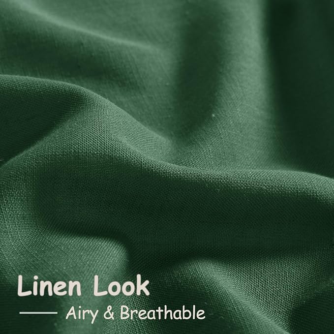 Green Boho Curtains for Bedroom Back Tab Rod Pocket Semi Sheer Linen Curtains - Image 5