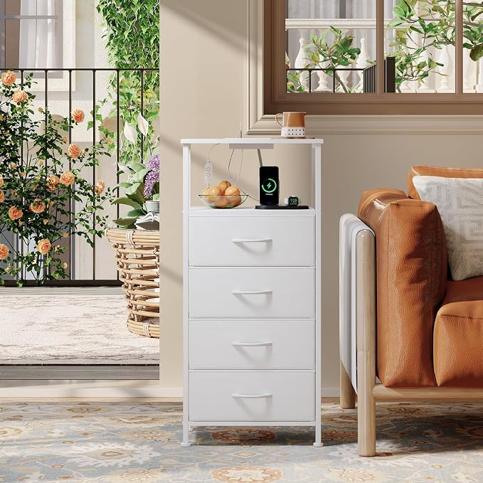 Somdot White Nightstand with Charging Station and LED Light - Image 7