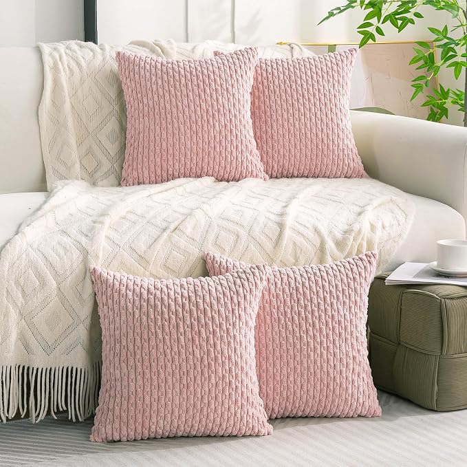 Set of 4 Light Pink Decorative Throw Pillow Covers 18x18 Inch Corduroy Pillow - Image 7