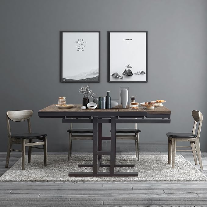 Convertible Dining Table, 2 in 1 Bookshelf to Kitchen Table, Space Saving - Image 6
