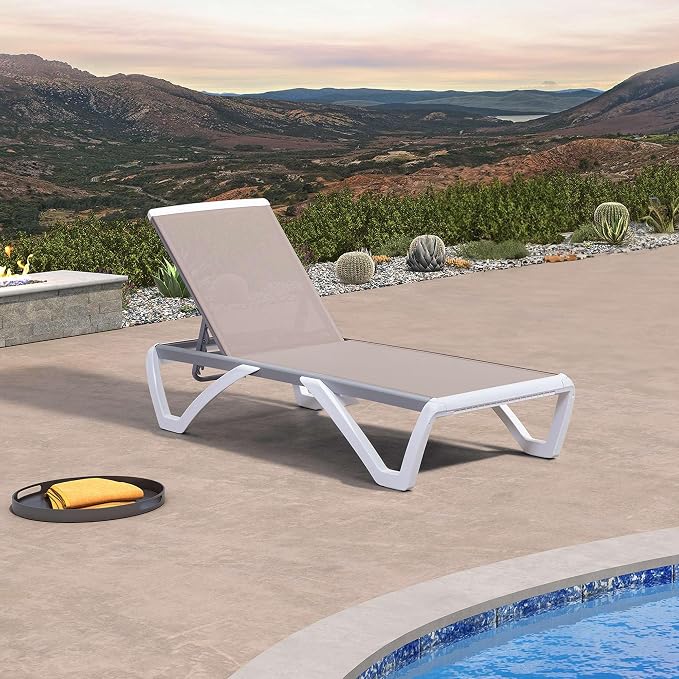 PURPLE LEAF Patio Chaise Lounge Chair Outside Aluminum Plastic Stackable - Image 9