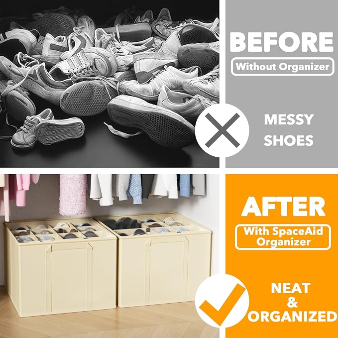 SpaceAid Shoe Organizer for Closet, 2 Pack Foldable Shoe Storage Containers - Image 2