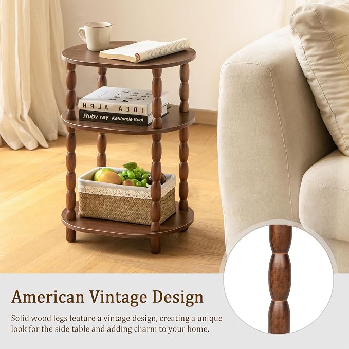MaxSmeo Small Side Table with Charging Station, 3-Tier Small End Table with USB - Image 6