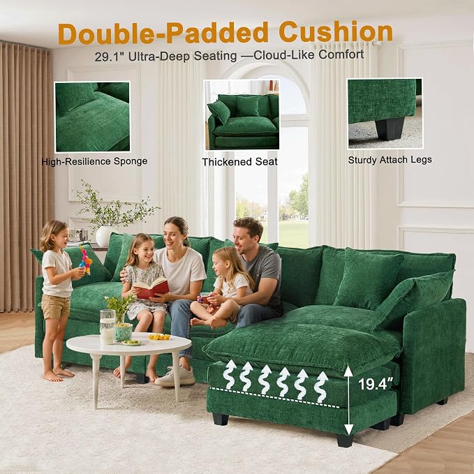 111.4" L-Shaped Cloud Chenille Sofa Sectional Couch - Image 4