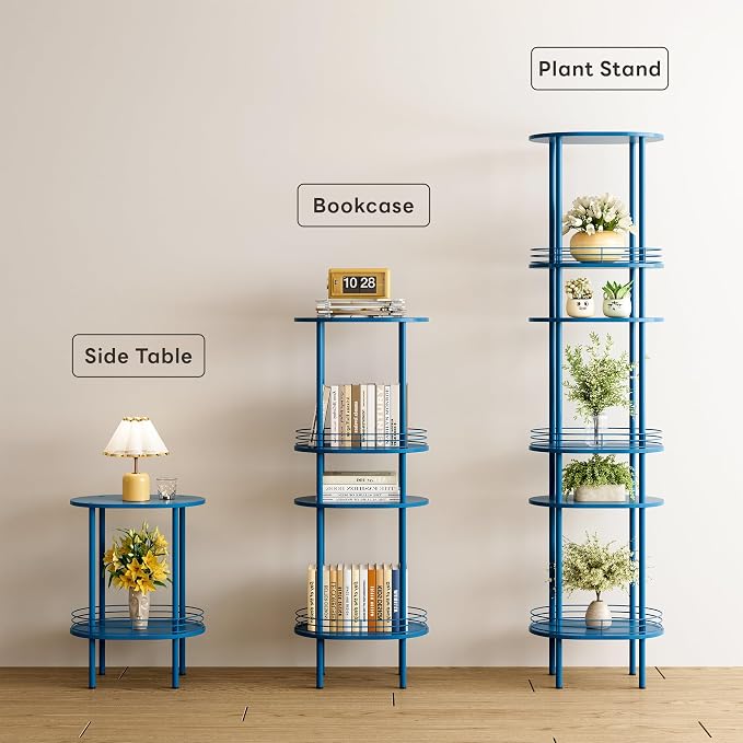 DGSANDGO Blue Oval Side Table, Side Tables Living Room, 2-Tier Nightstand - Image 6