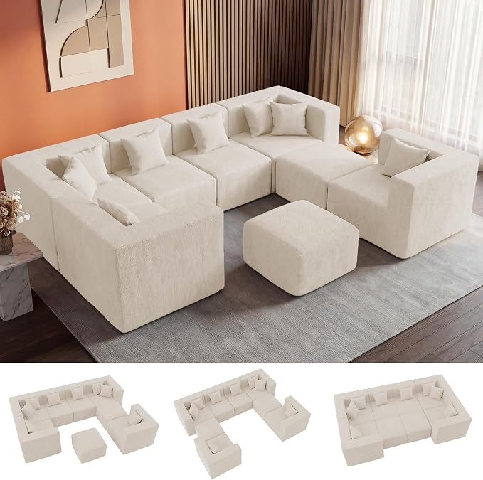 MONVANE Modular Sectional Sofa, Oversized 8 Seat Convertible U Shaped Couch by MONVANE