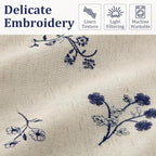 Dark Blue Floral Embroidered Light Filtering Curtains 84 Inch 2 Panels - Image 4