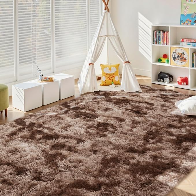 5x8 Ft Shag Brown Area Rug for Bedroom Living Room, Tie-Dyed Ultra Soft Fluffy - Image 9