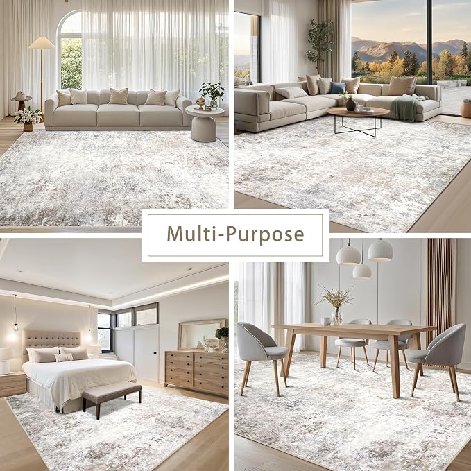 Beige Grey 10x14 Washable Area Rugs - Image 5