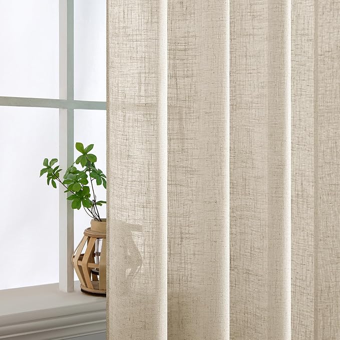 MIULEE Beige Linen Curtains 52x84 Inch 2 Panels - Image 5
