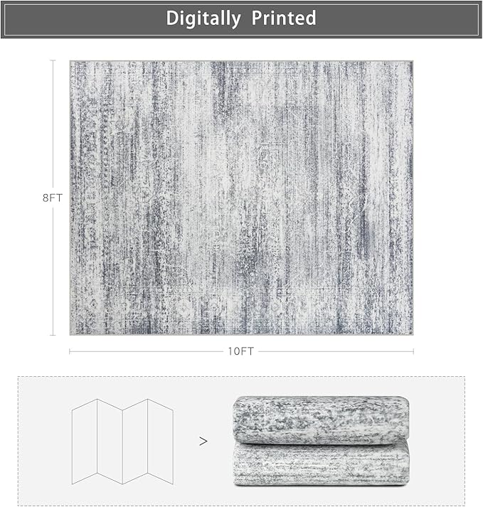 8x10 Washable Area Rugs for Living Room, Dining Room | Minimal, Ultra Soft Faux - Image 2