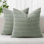 MIULEE Corduroy Decorative Throw Pillow Covers 16x16 Grey Green Pack of 2 | by MIULEE