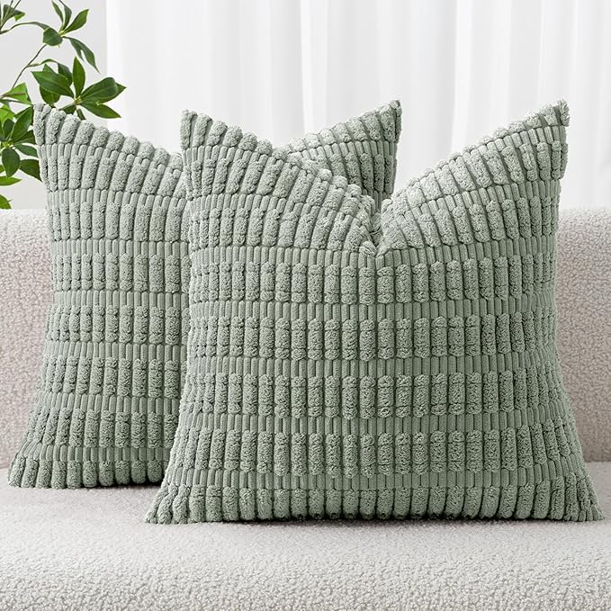MIULEE Corduroy Decorative Throw Pillow Covers 16x16 Grey Green Pack of 2 | by MIULEE