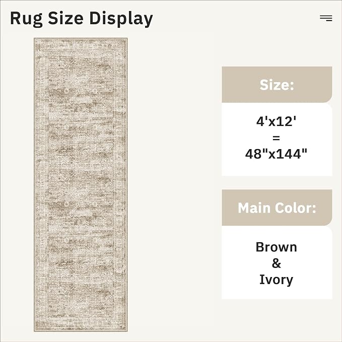Soalmost Washable 4x12 Hallway Runner Rug Non-Slip Kitchen Entry Rugs Brown | - Image 5