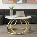 O&K FURNITURE Modern Gold Coffee Table, Faux Marble Pattern Center Table - Image 4